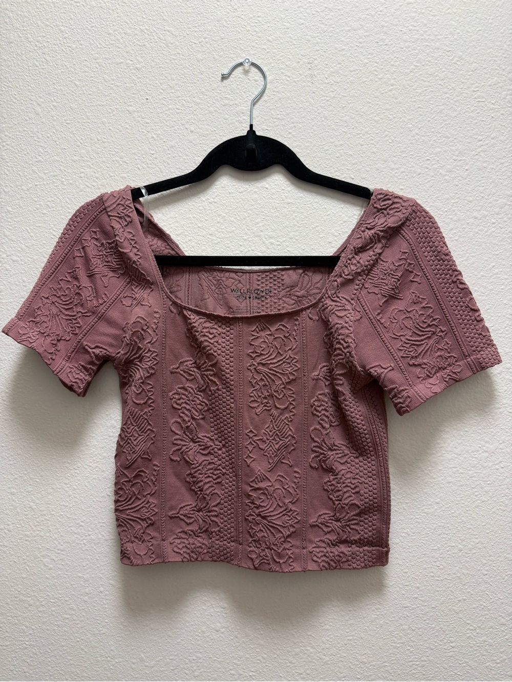 Wallflower Mauve Pink Embroidered Square-Neck Crop Top